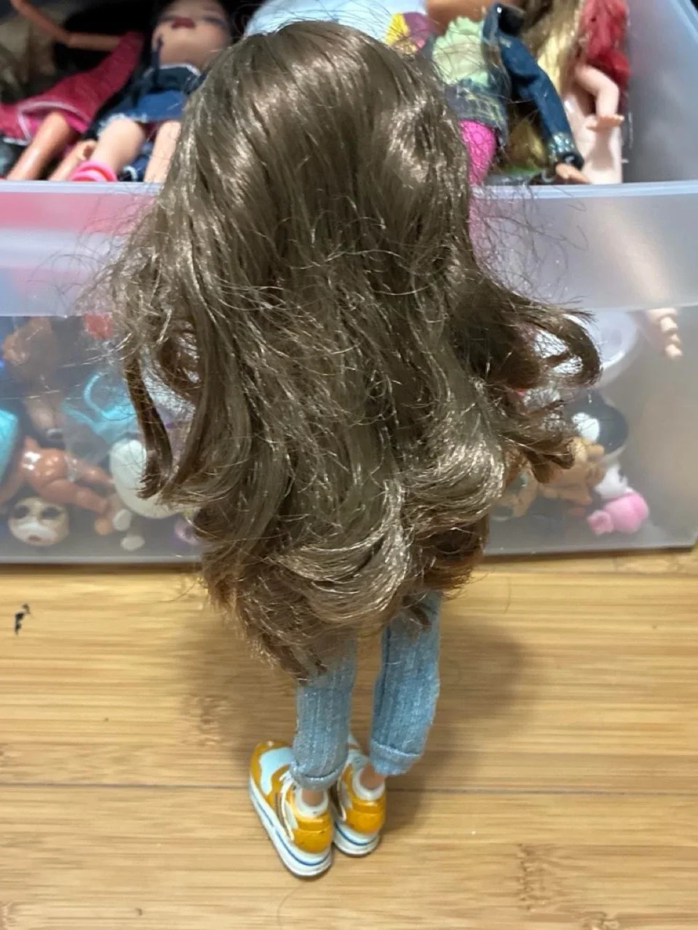 Brunette Fashion Doll with Blue Floral Top and Yellow Sneakers